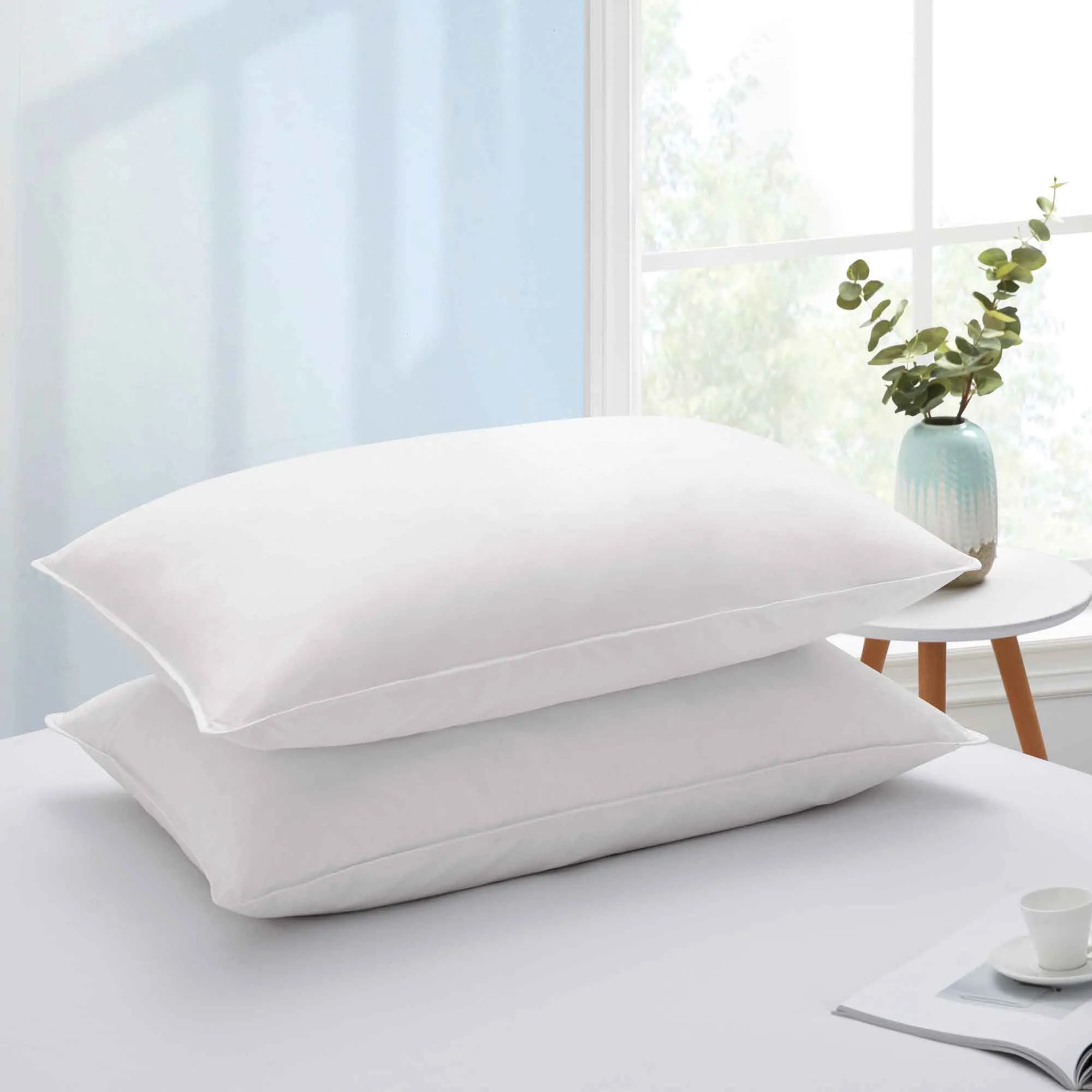 2 Pack White Goose Feather Pillows for Side and Back Sleepers