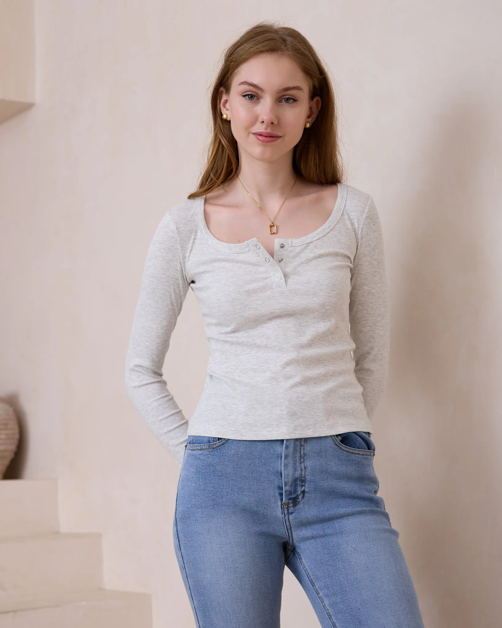 Ada Grey Ribbed Long Sleeve Top