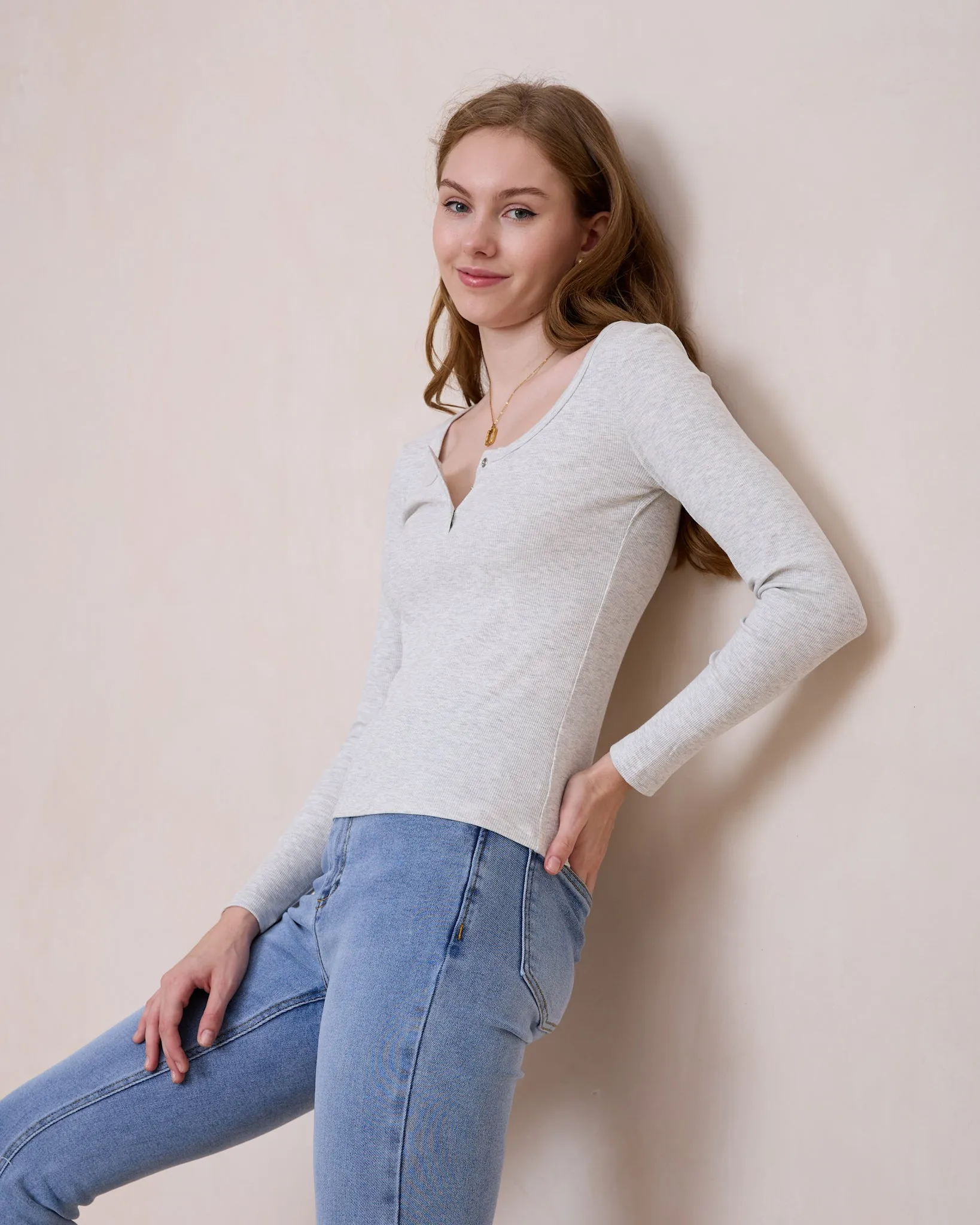 Ada Grey Ribbed Long Sleeve Top