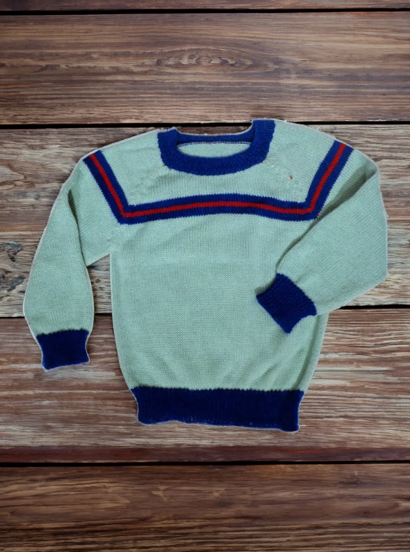 Alpaca Sweater White and Blue for Kids