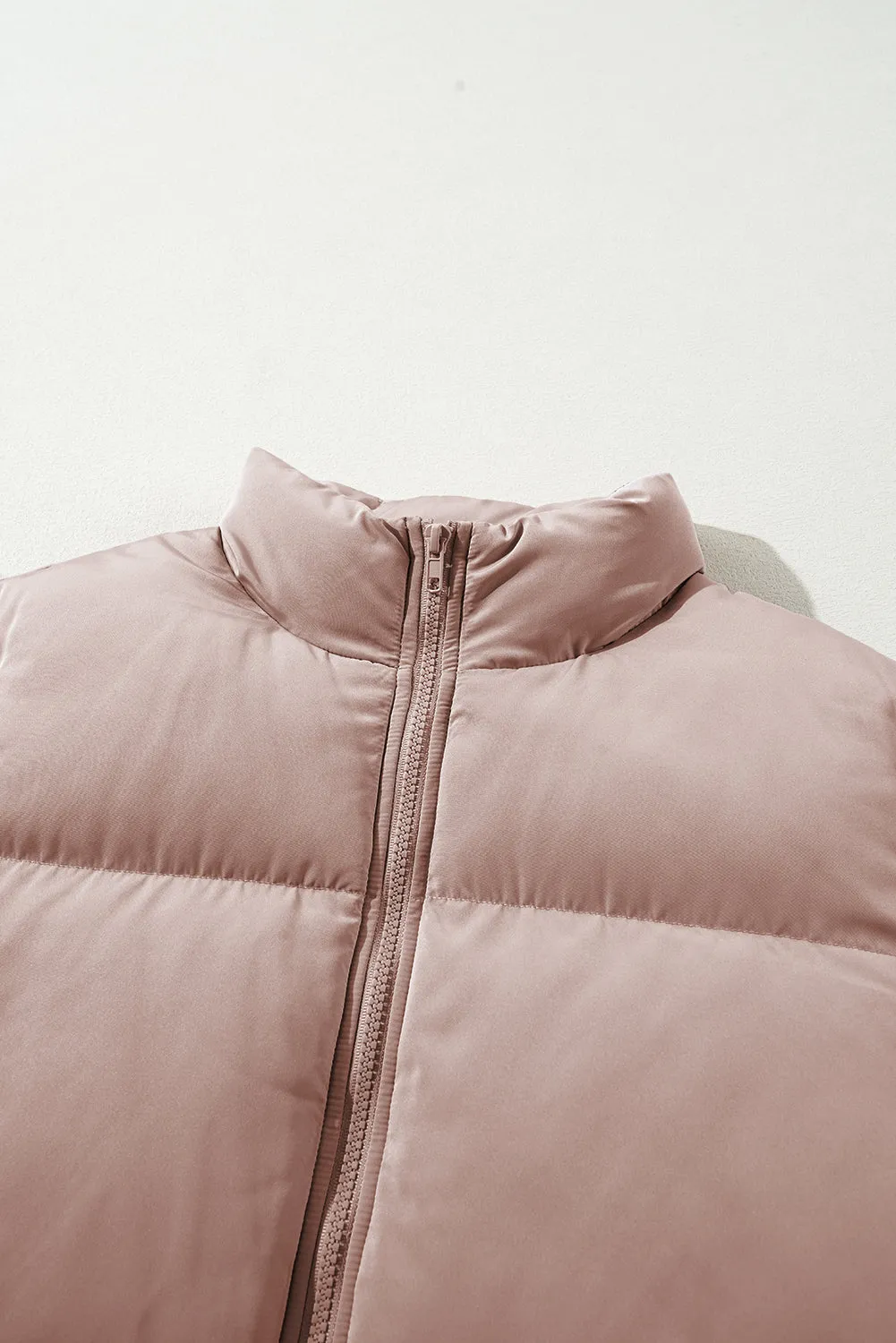 Apricot Pink Full Zipper Quilted Puffer Jacket