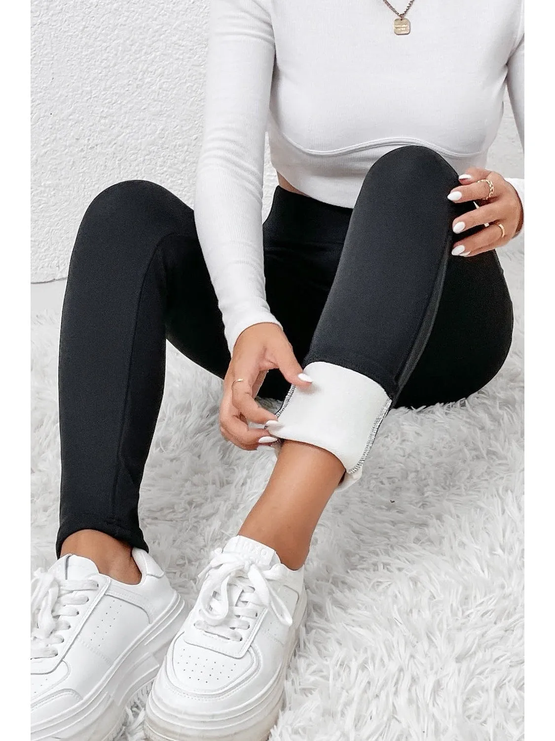 Black Fleece Lining Winter Thermal High Waist Leggings