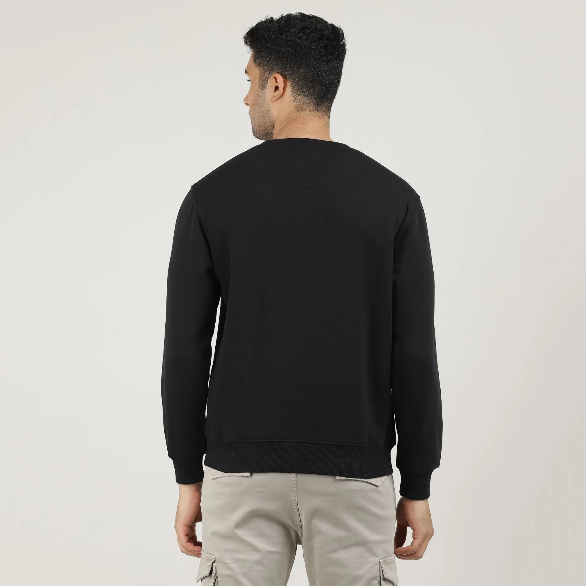 Black Varsity Round Neck Sweatshirt