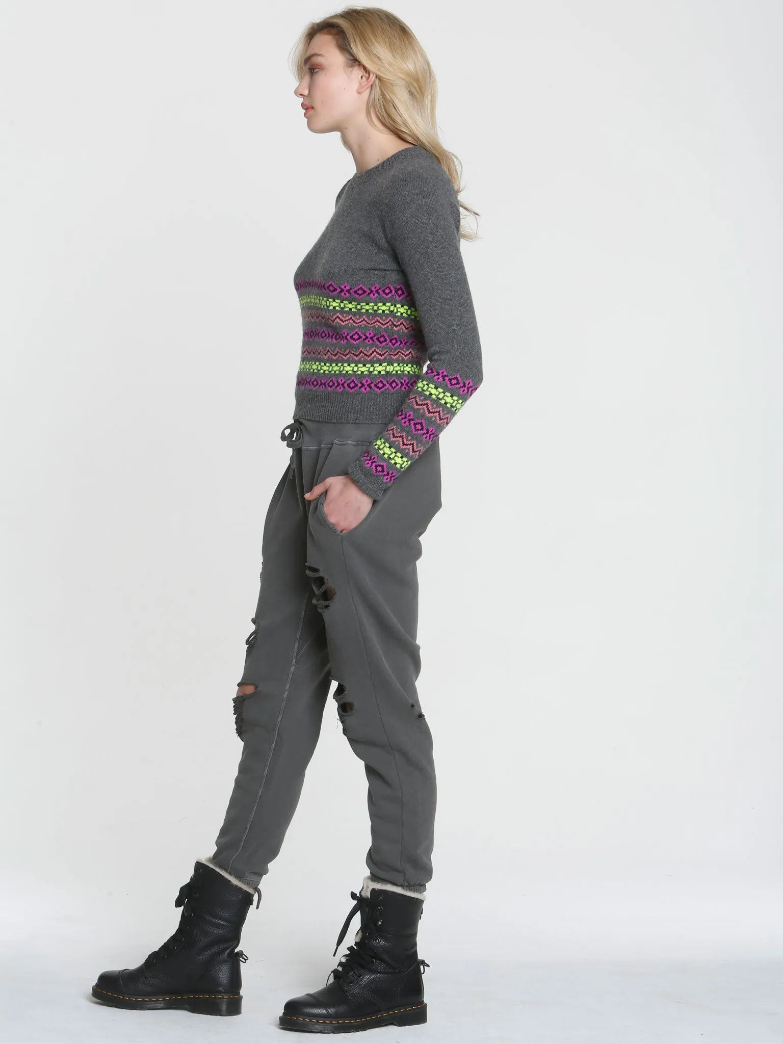 Button Back Fairisle - Charcoal