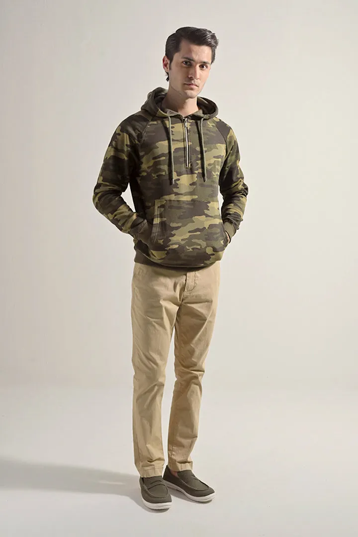 Camouflage Half Zipper Hoodie - Green