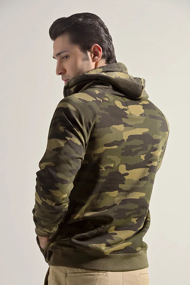 Camouflage Half Zipper Hoodie - Green