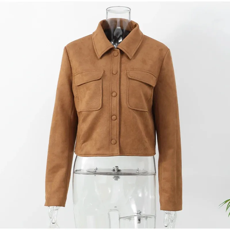 Chick short suede buttons fall autumn khaki jacket