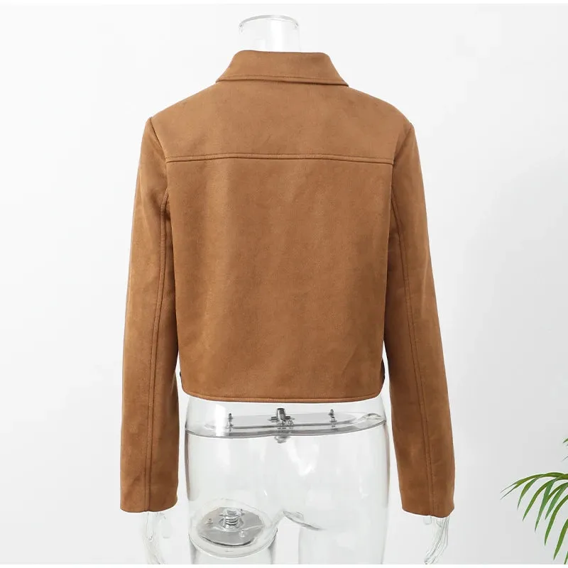 Chick short suede buttons fall autumn khaki jacket