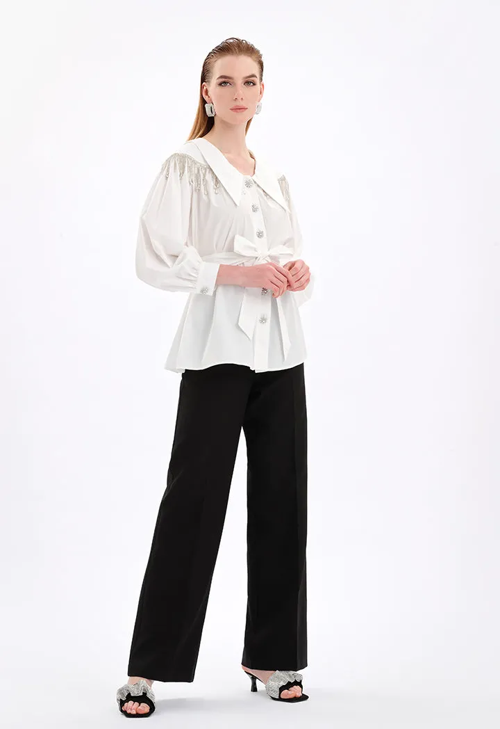 Choice Collared Crystal Embellished Shirt Off White