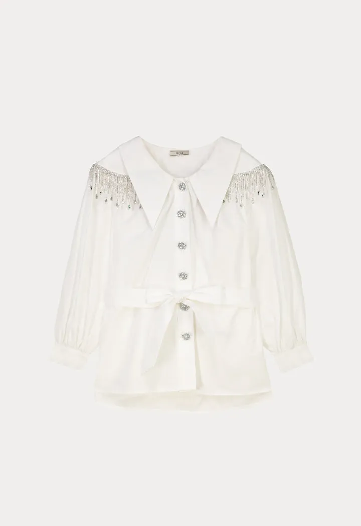 Choice Collared Crystal Embellished Shirt Off White