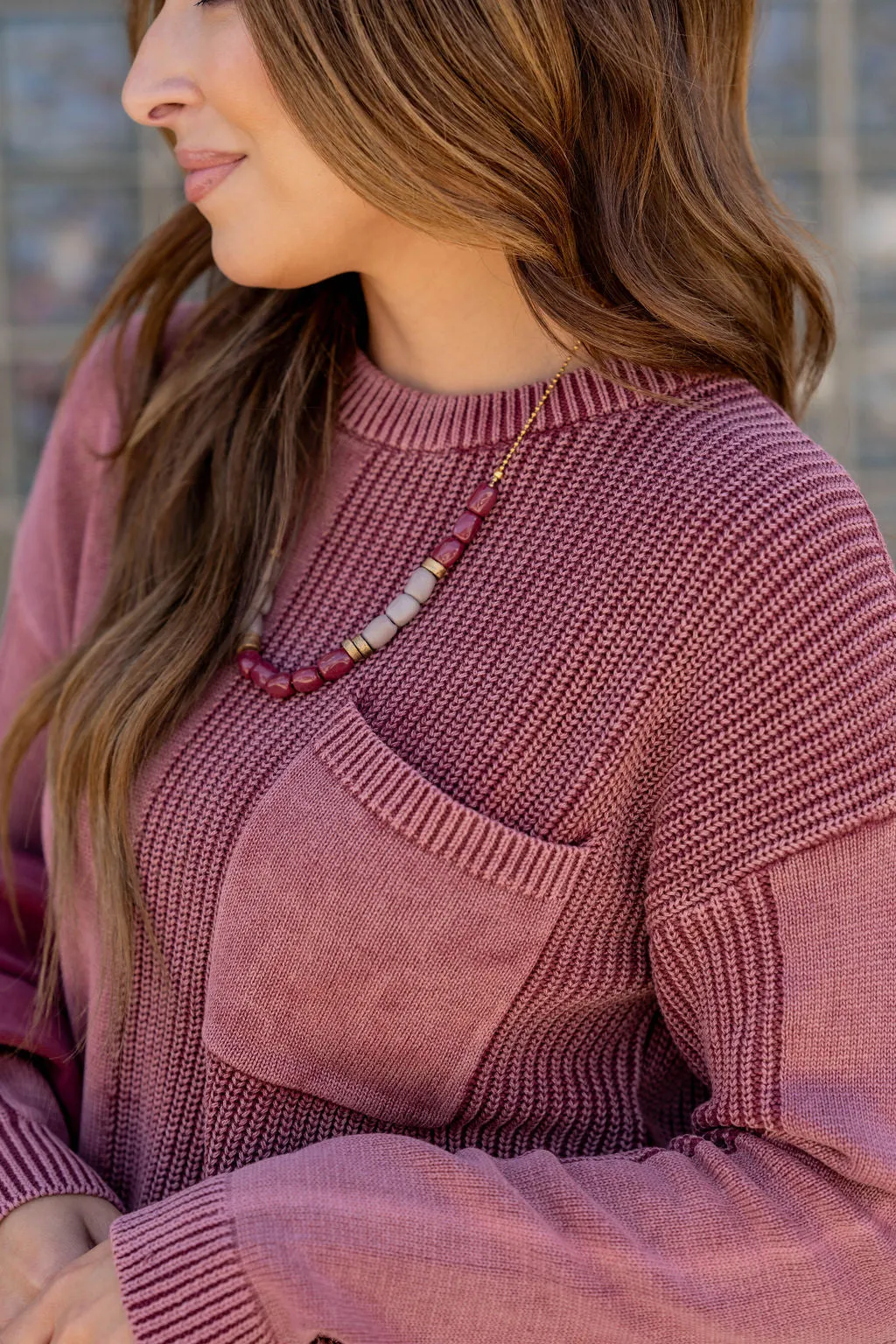 Contrasting Knits Pocket Accented Sweater