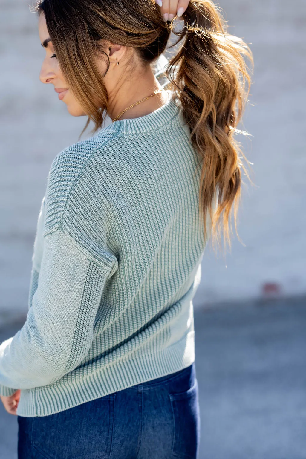 Contrasting Knits Pocket Accented Sweater