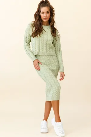 Cozy Up Cable Knit Midi Skirt Green