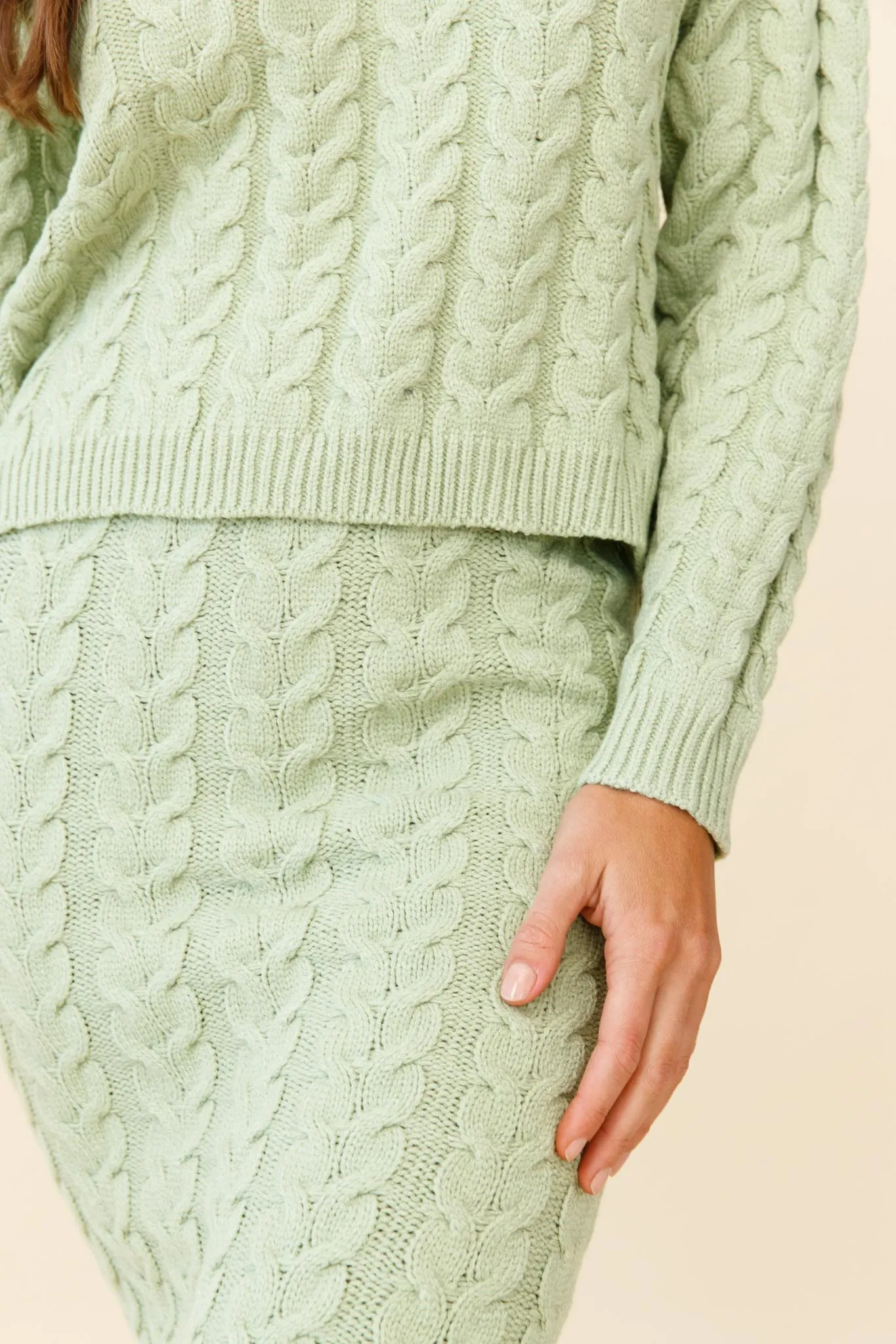 Cozy Up Cable Knit Midi Skirt Green