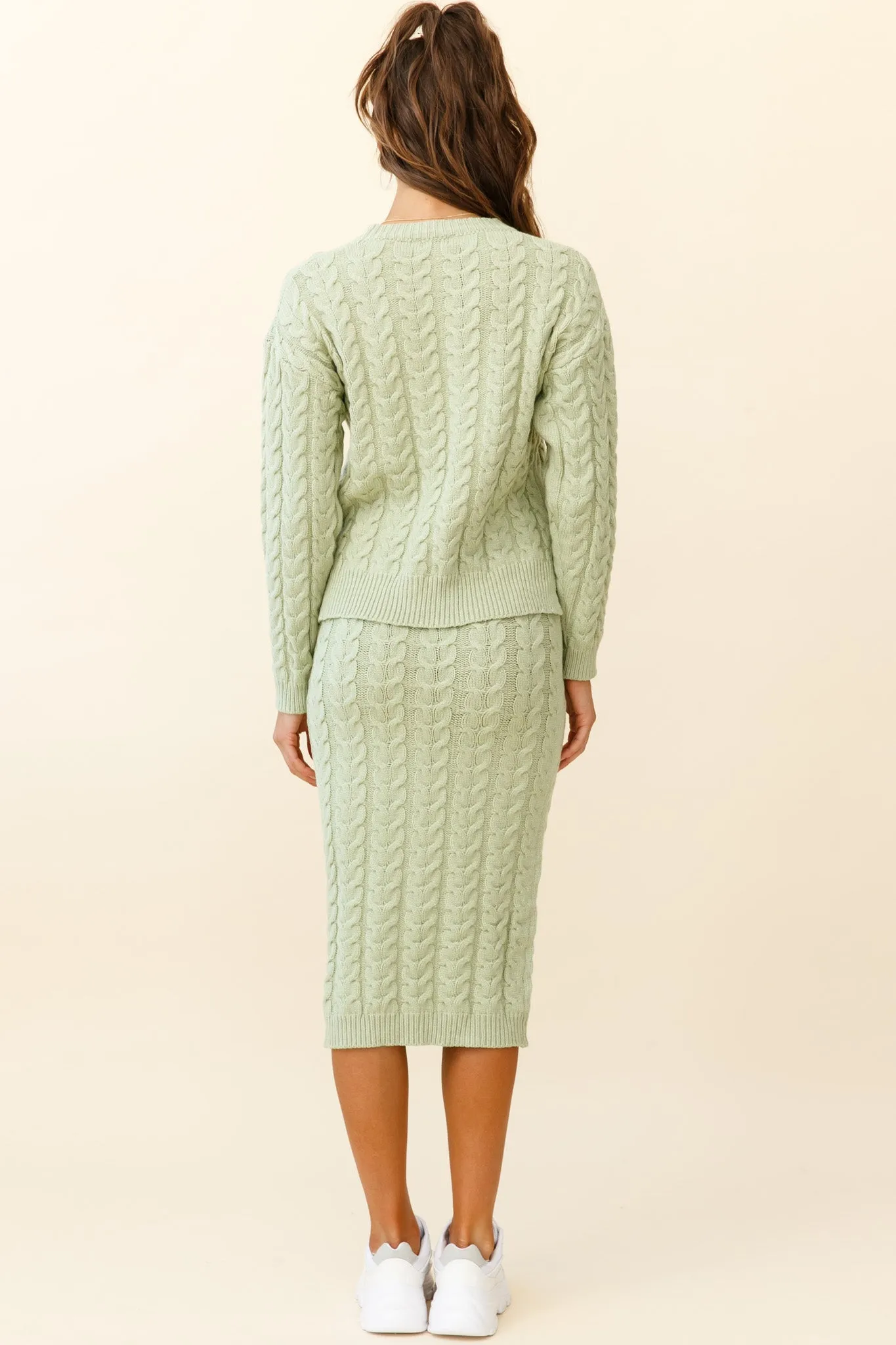 Cozy Up Cable Knit Midi Skirt Green