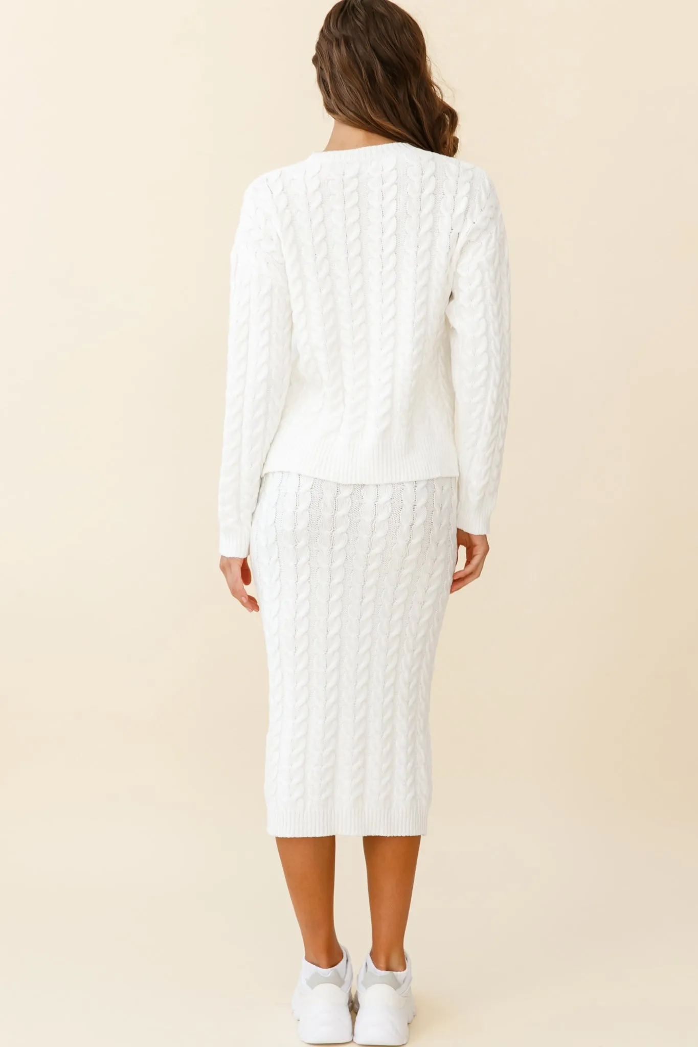 Cozy Up Cable Knit Midi Skirt White