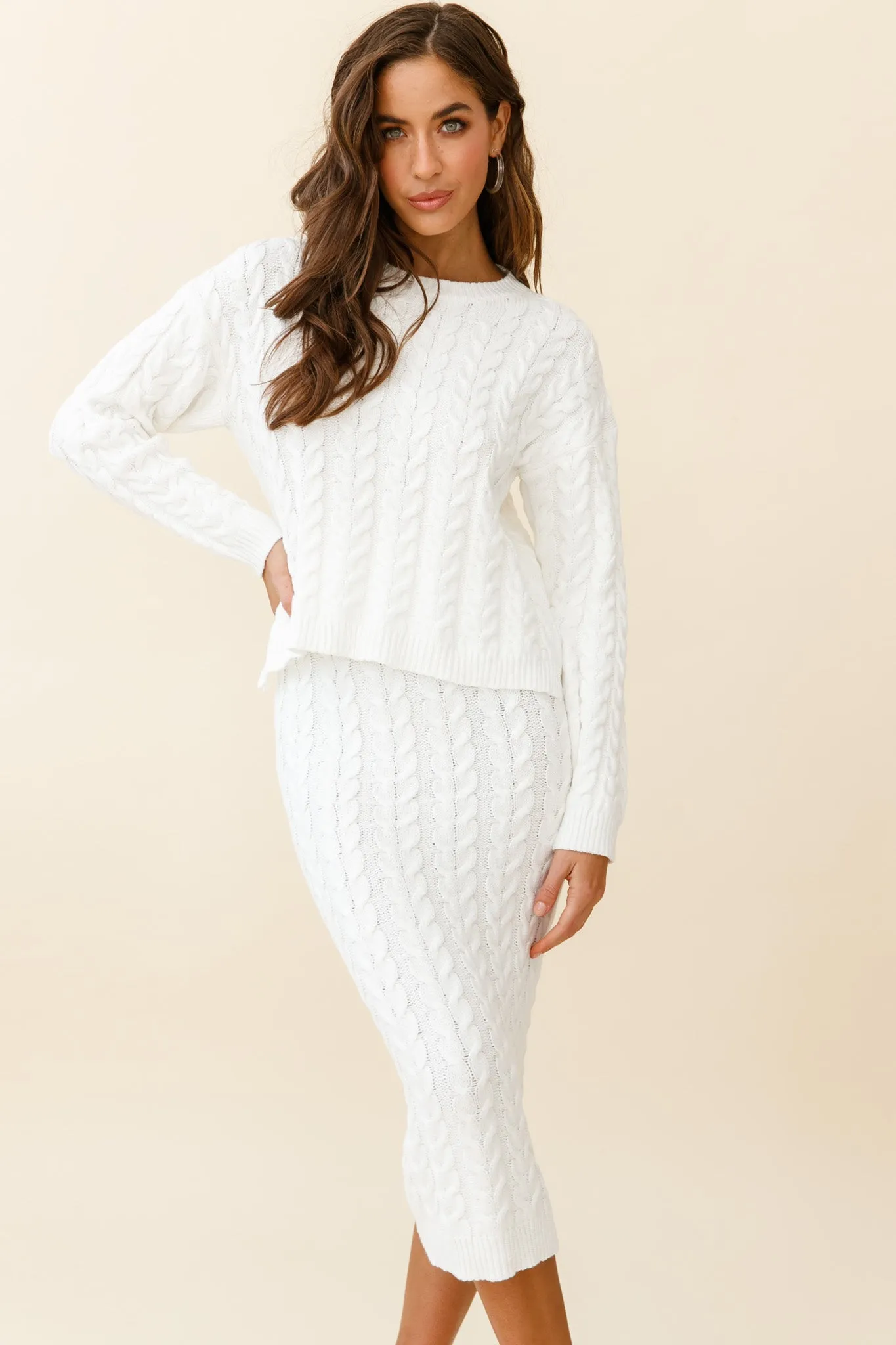 Cozy Up Cable Knit Sweater White