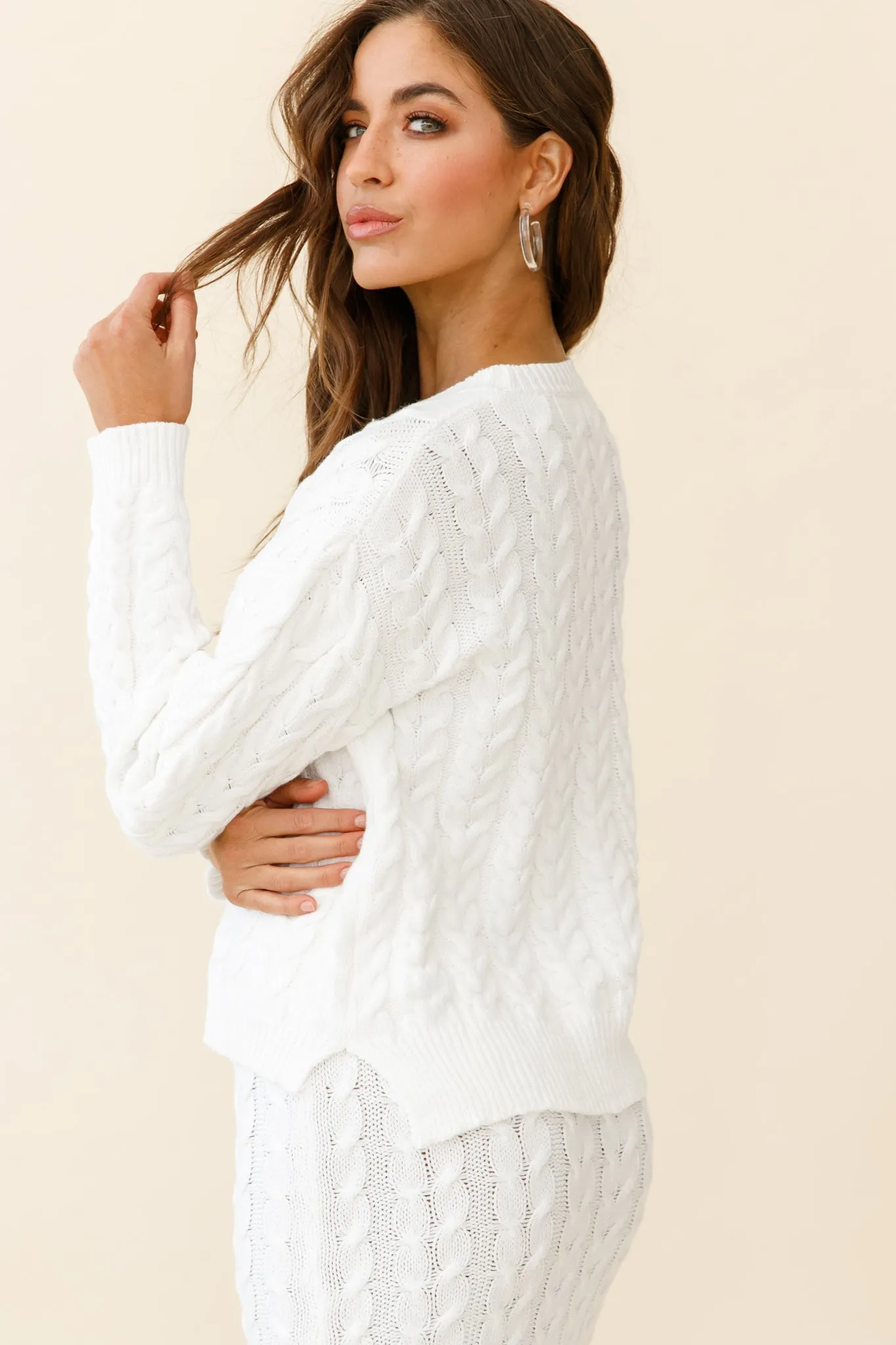 Cozy Up Cable Knit Sweater White