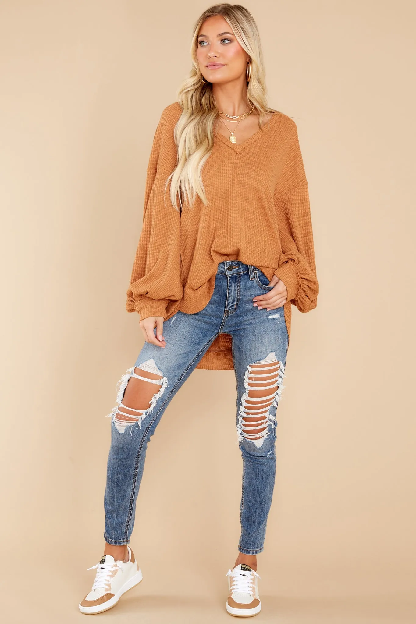 Cozy Warmth Camel Waffle Knit Top