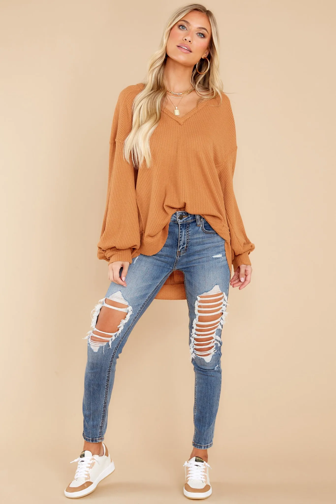 Cozy Warmth Camel Waffle Knit Top