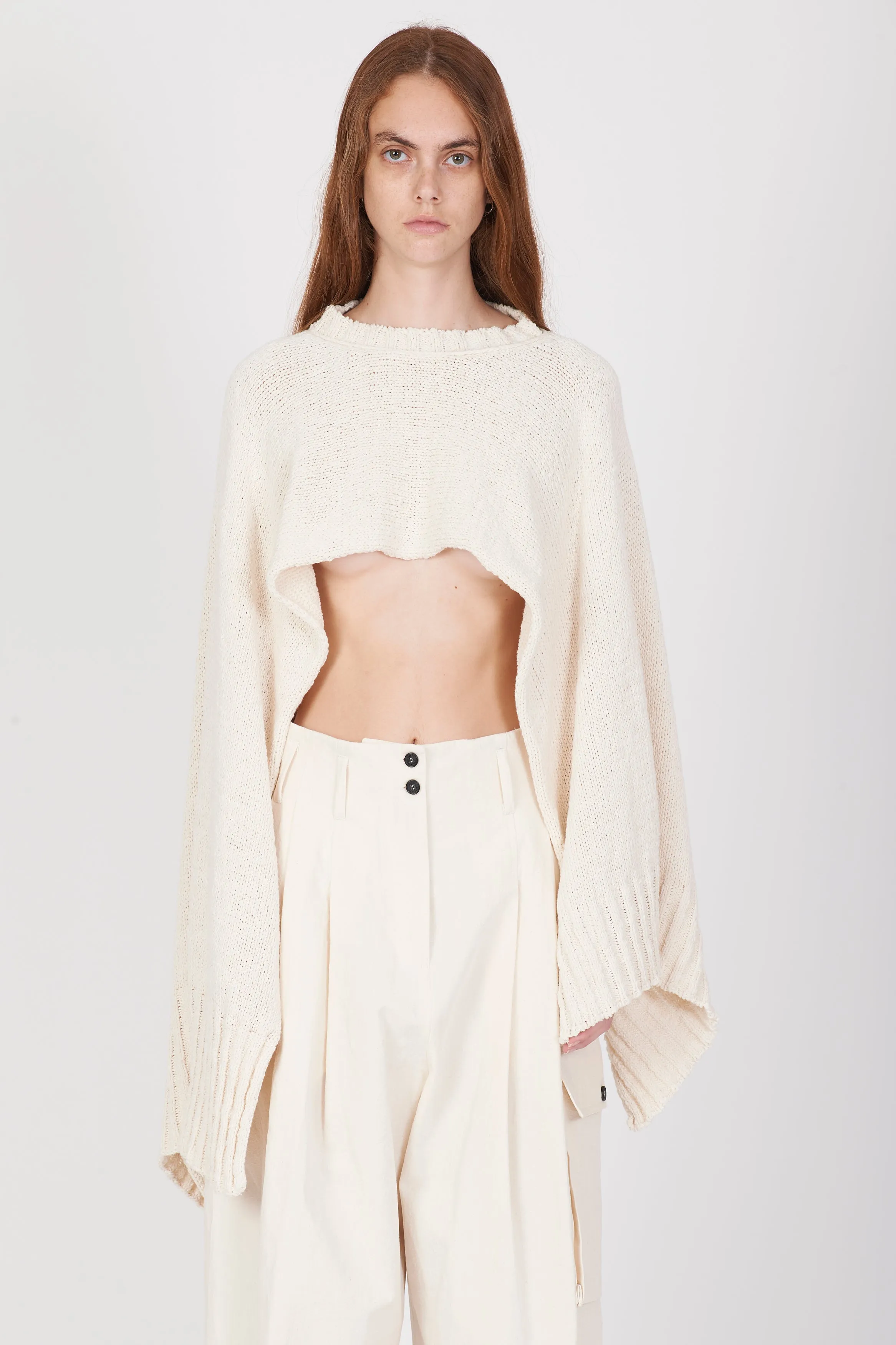 Cropped Cotton Soft Cape - Cream White