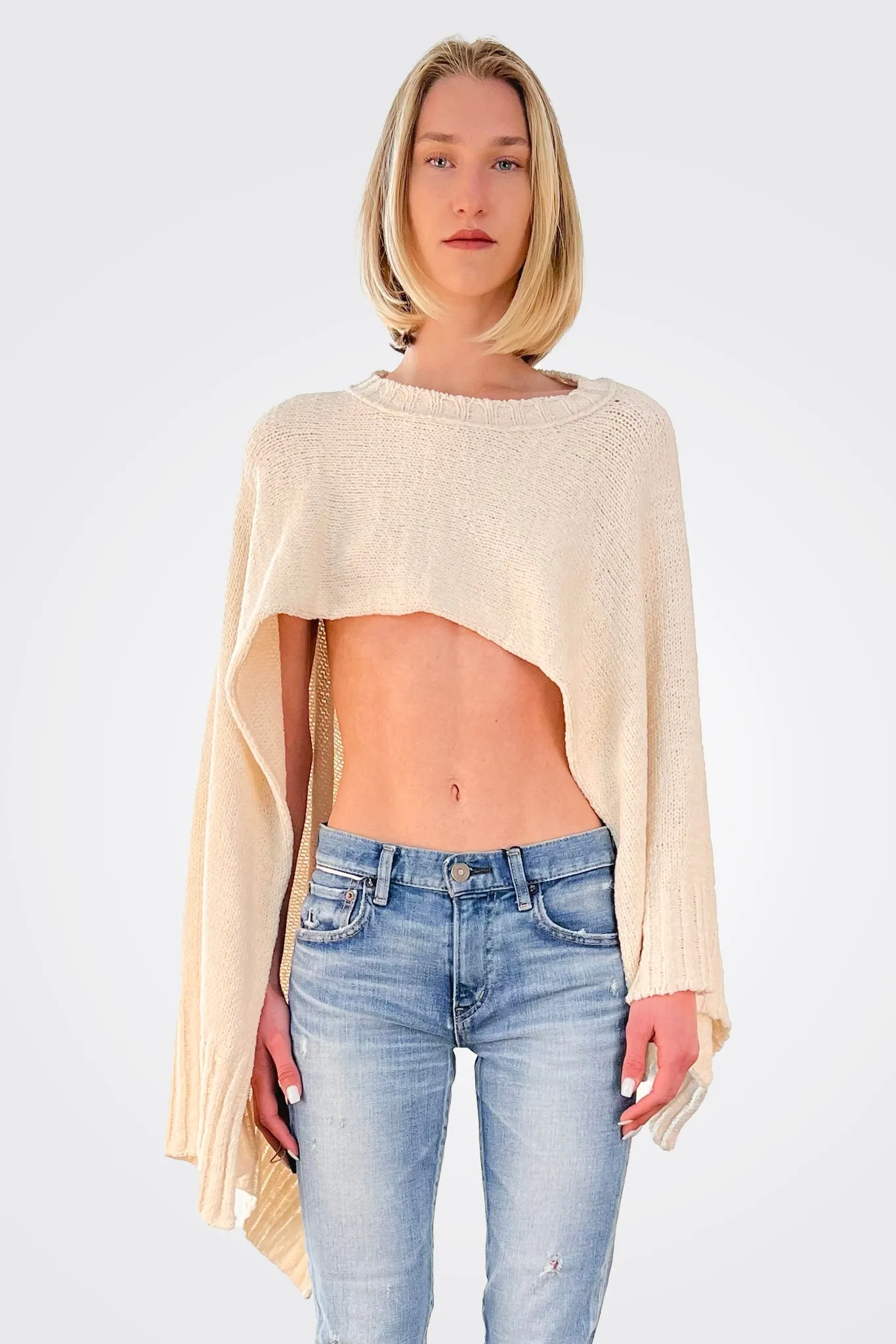 Cropped Cotton Soft Cape - Cream White