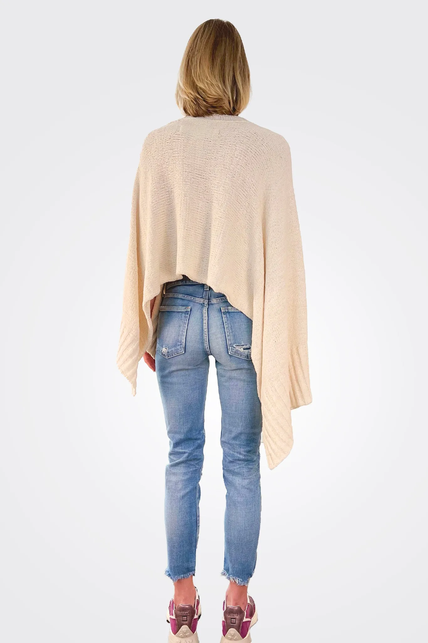 Cropped Cotton Soft Cape - Cream White