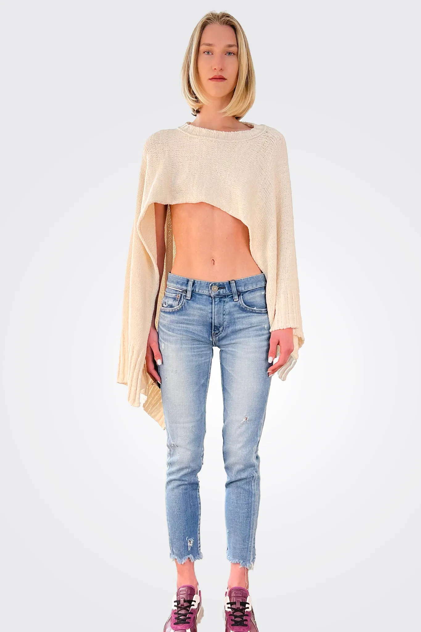 Cropped Cotton Soft Cape - Cream White