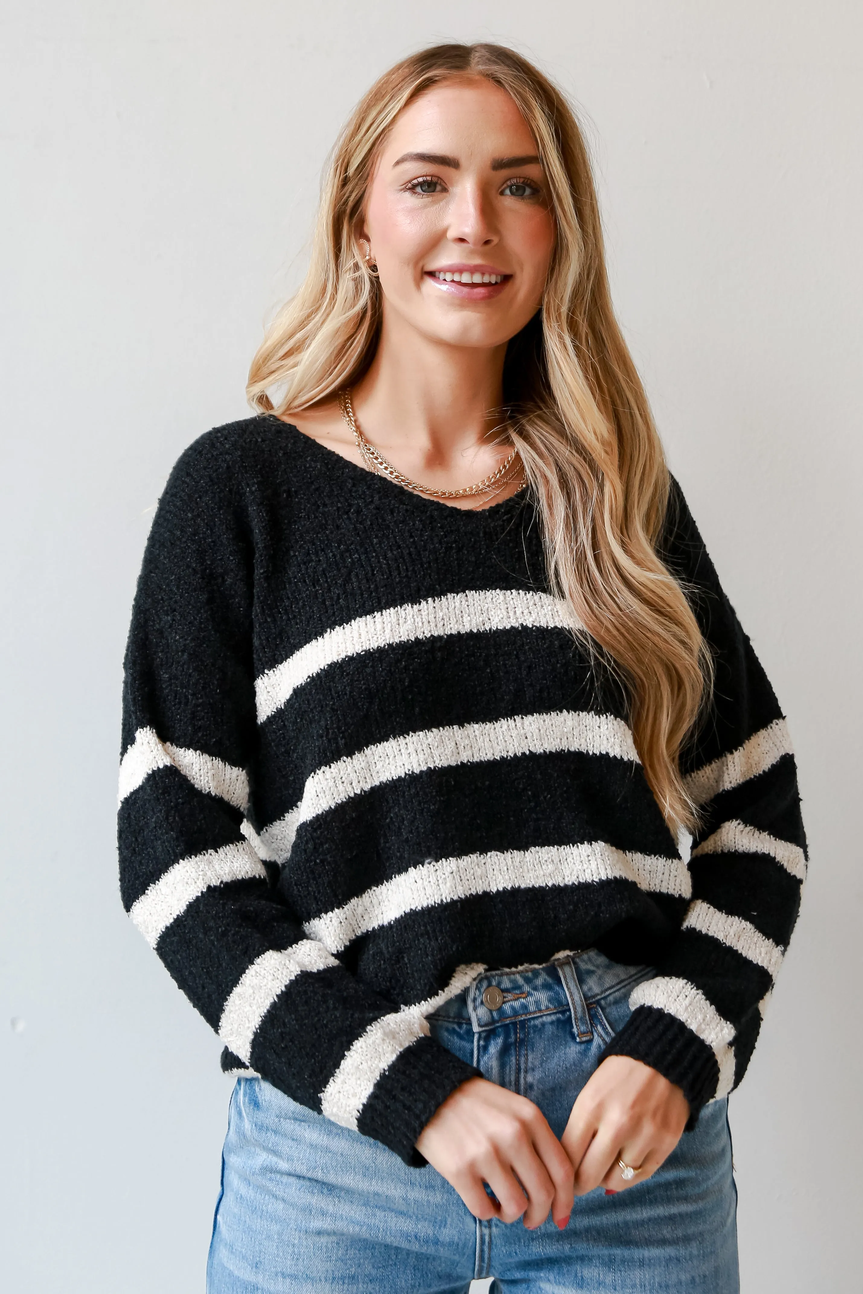 Cutely Cozy Black Striped Sweater