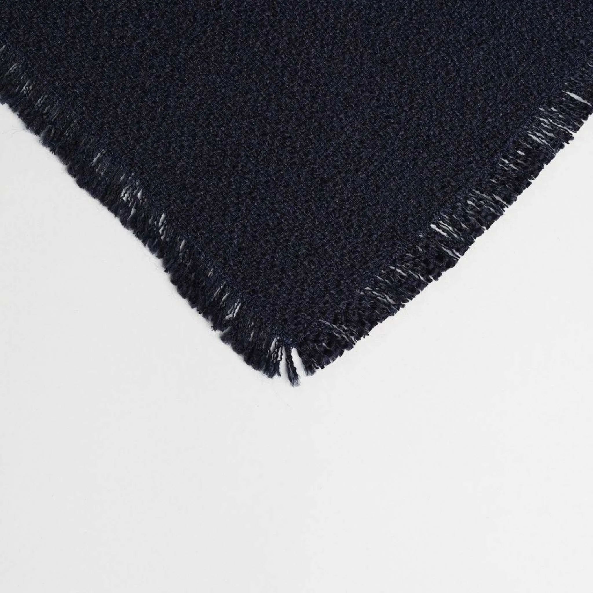 Dark Navy Woolen Tweed Throw Blanket 57" x 70"  1" Fringe