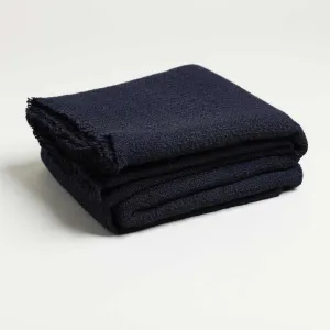 Dark Navy Woolen Tweed Throw Blanket 57" x 70"  1" Fringe