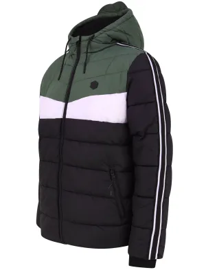 Delmon Hooded Puffer Jacket with Racer Stripe Sleeves In Thyme - Dissident