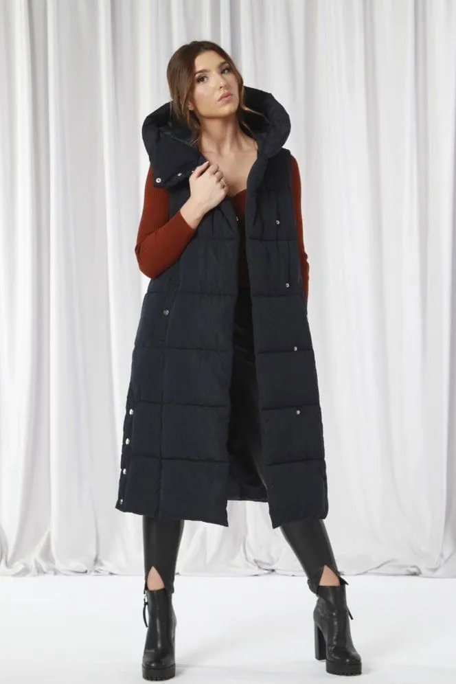 Double Second Navy Long Lux Wrap Gilet Puffer