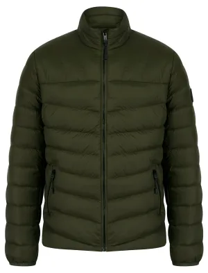 Eastwood Funnel Neck Quilted Puffer Jacket with Fleece Lined Collar in Khaki - Tokyo Laundry