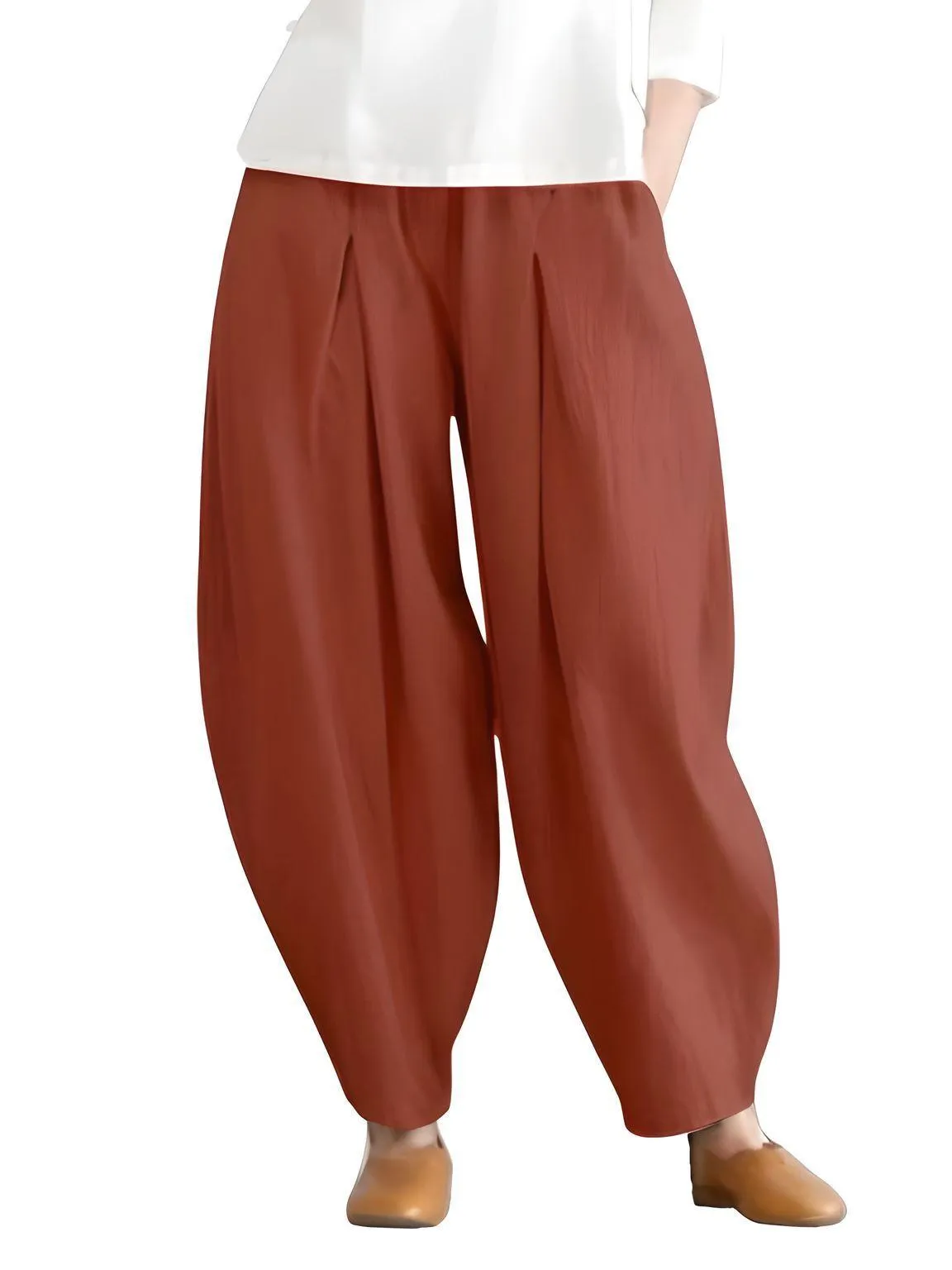 Elastic Waist Trousers Women's Casual Baggy Pants Elegant Loose Wide Leg Pants Vintage Cotton