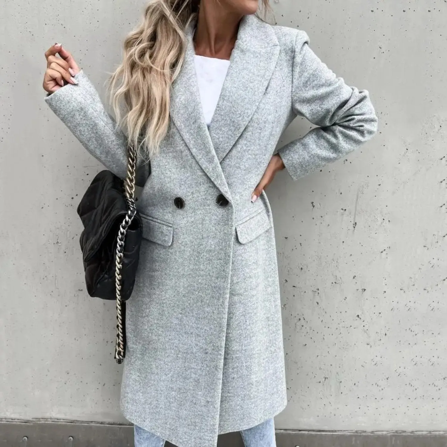 Elegant Double-Breasted Long Coat for Women