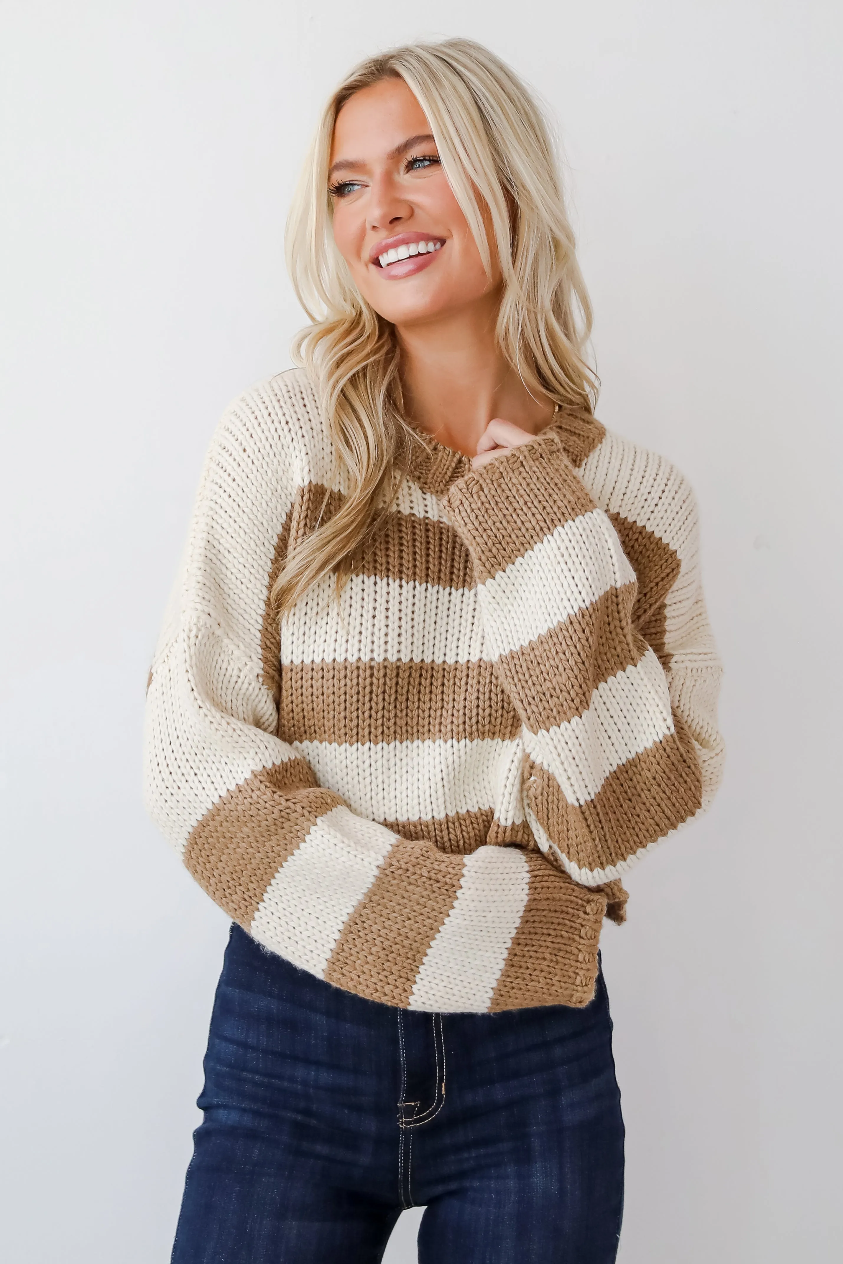 FINAL SALE - Coziest Dream Cream Striped Sweater - DOORBUSTER