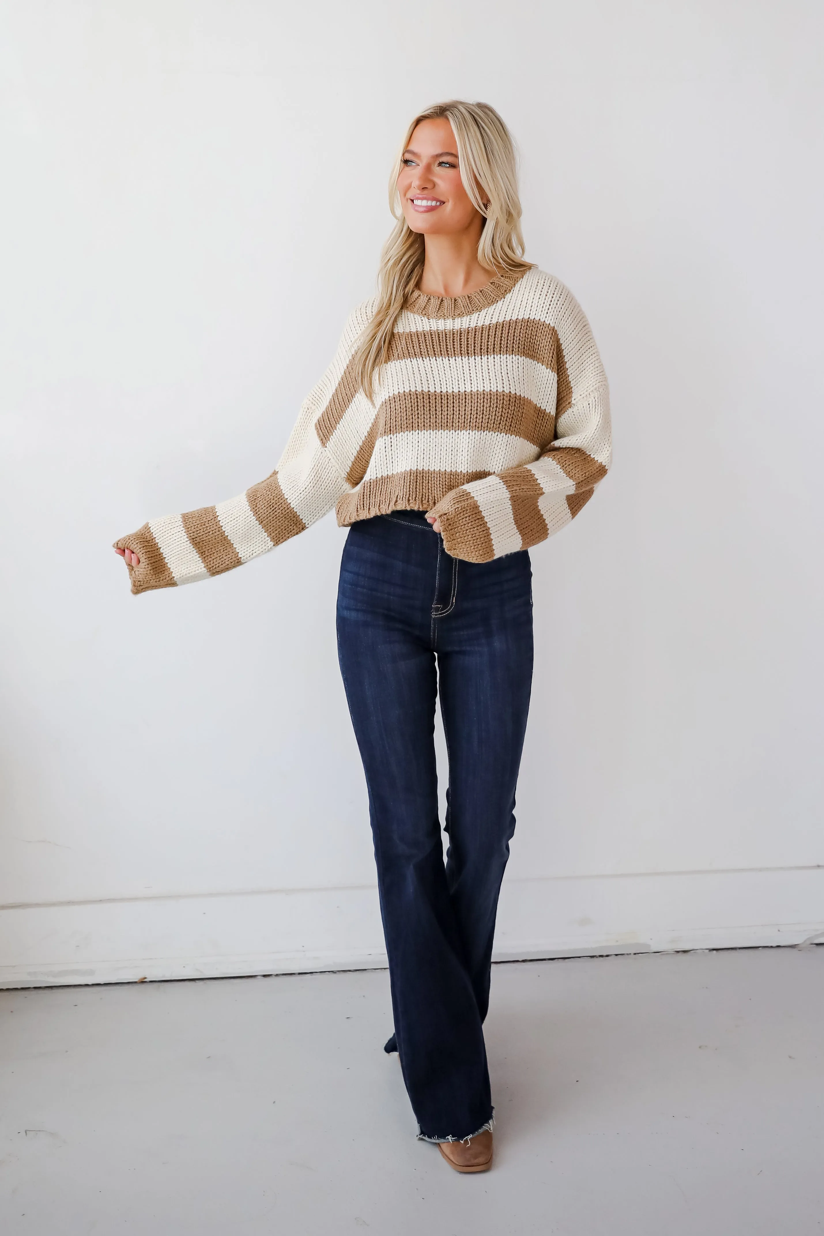 FINAL SALE - Coziest Dream Cream Striped Sweater - DOORBUSTER