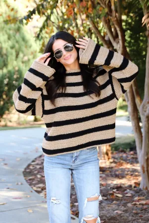 FINAL SALE - Cozy Warmth Taupe Striped Sweater