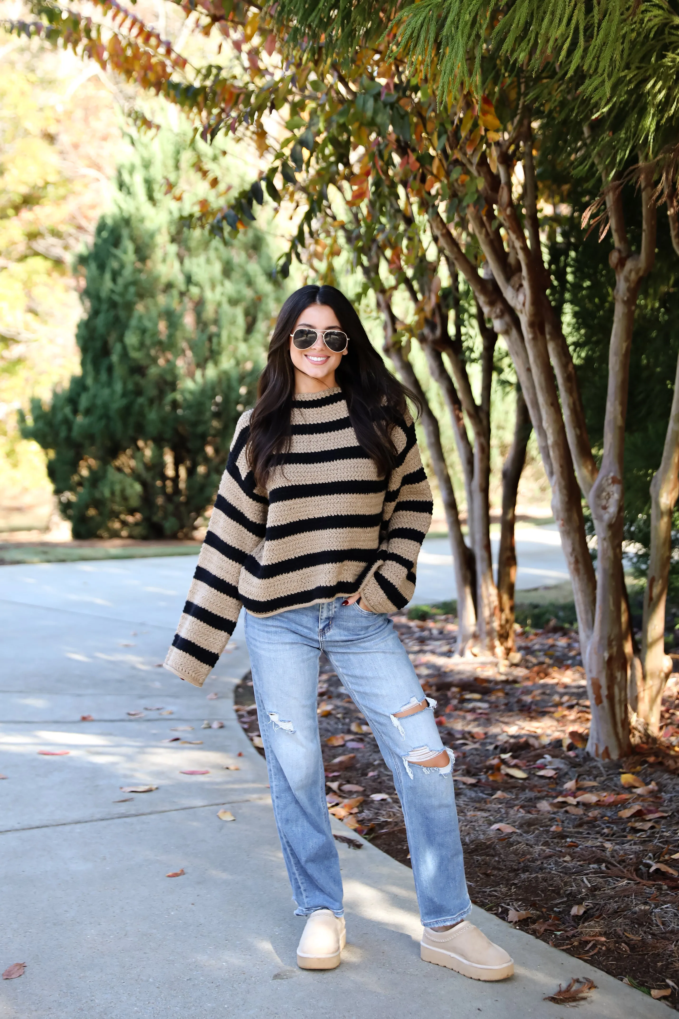 FINAL SALE - Cozy Warmth Taupe Striped Sweater