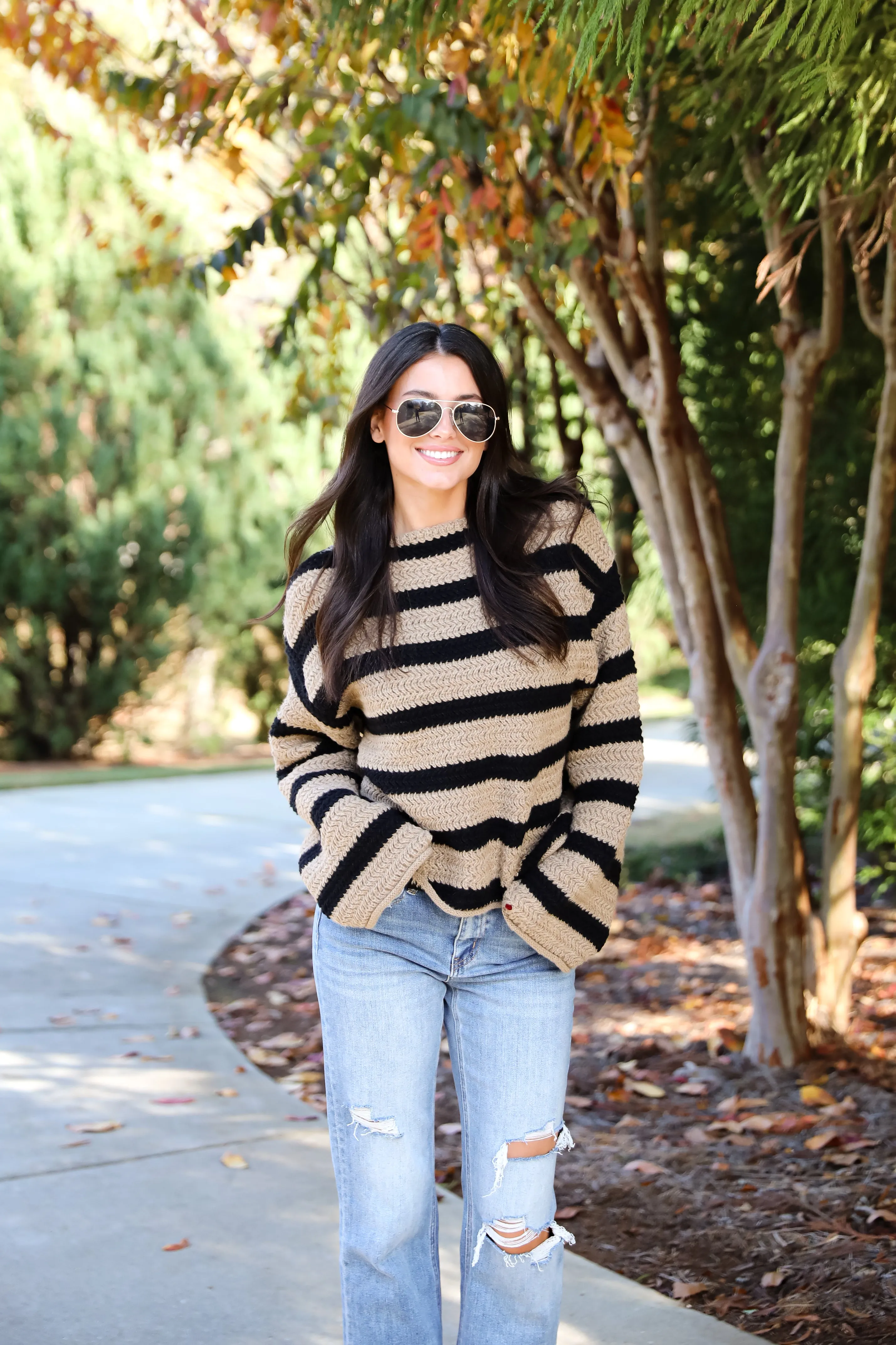 FINAL SALE - Cozy Warmth Taupe Striped Sweater