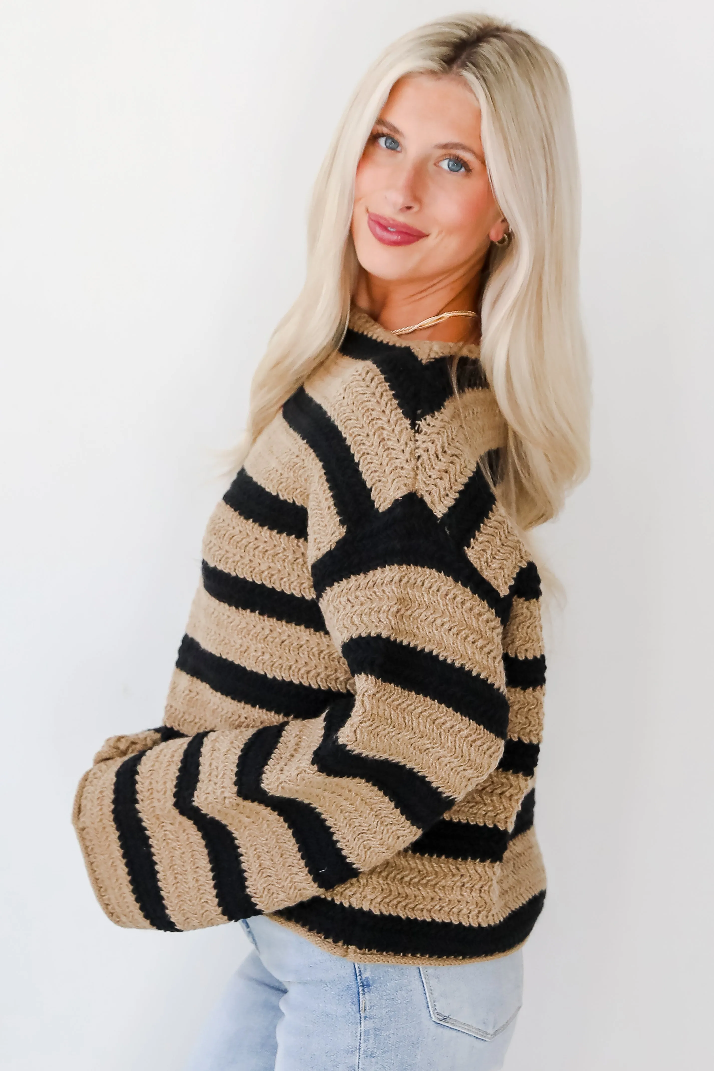 FINAL SALE - Cozy Warmth Taupe Striped Sweater