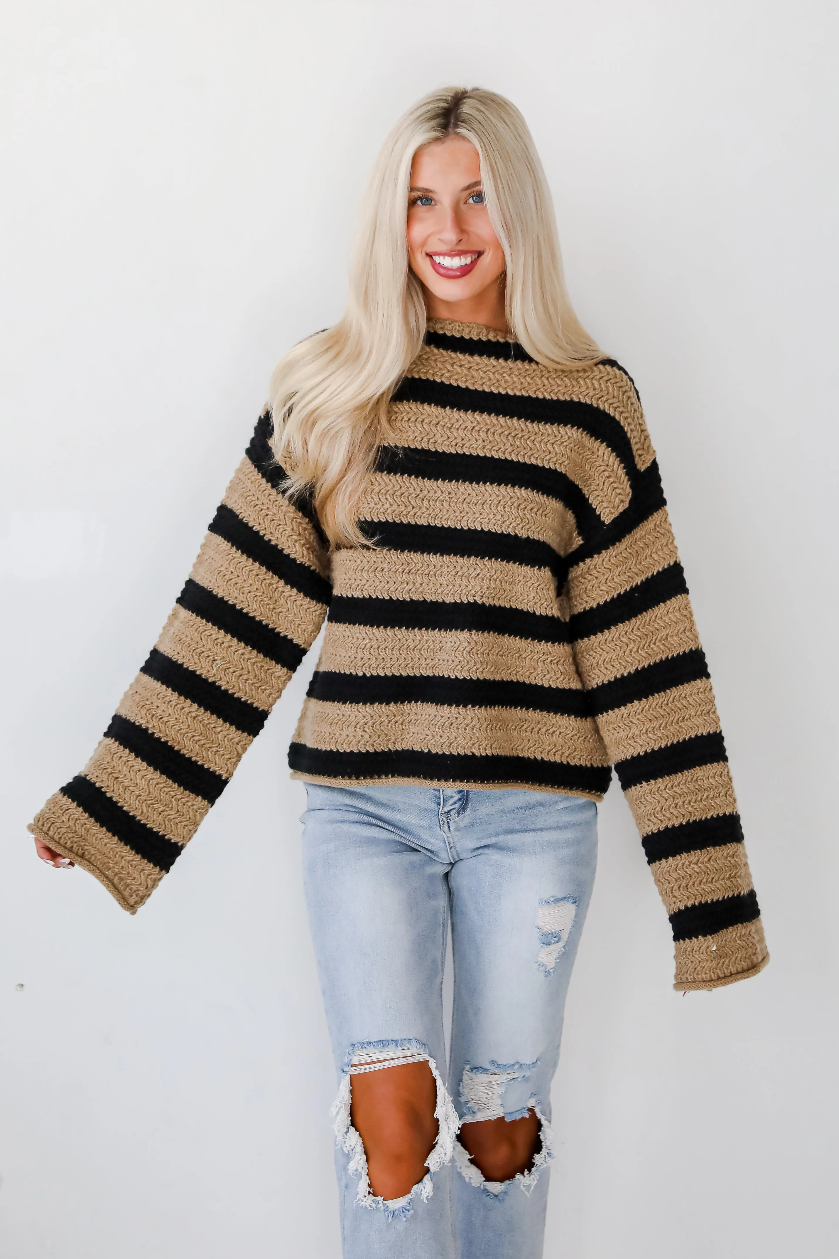 FINAL SALE - Cozy Warmth Taupe Striped Sweater