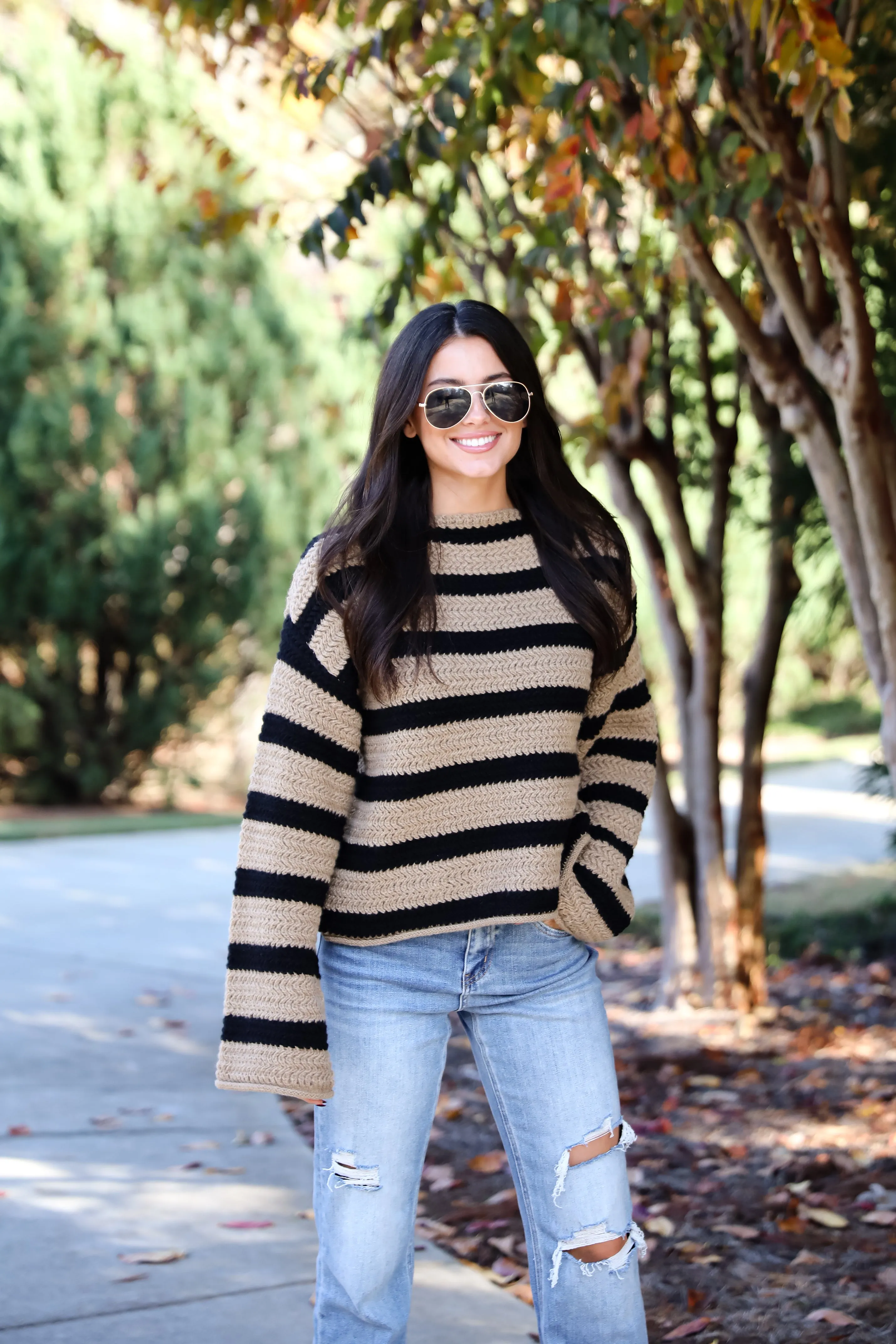 FINAL SALE - Cozy Warmth Taupe Striped Sweater