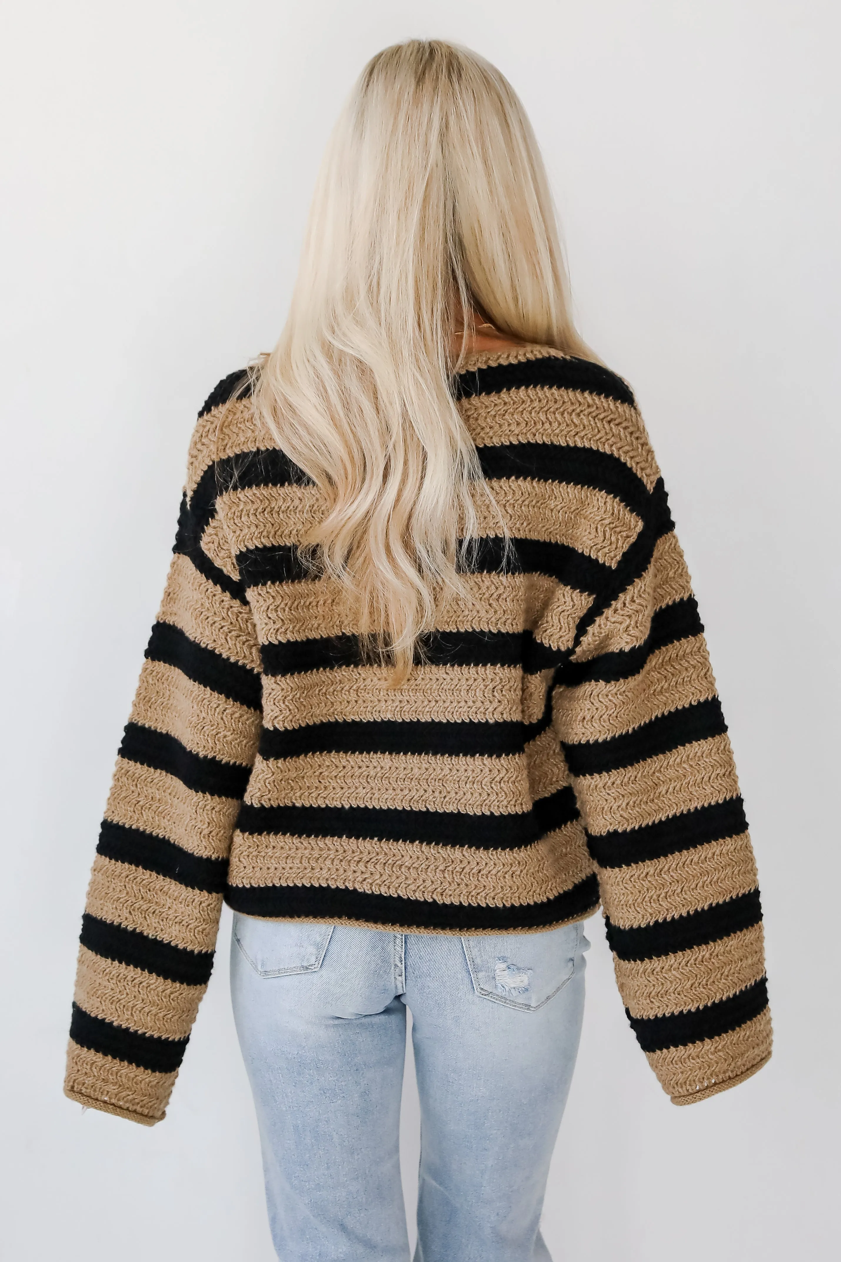 FINAL SALE - Cozy Warmth Taupe Striped Sweater