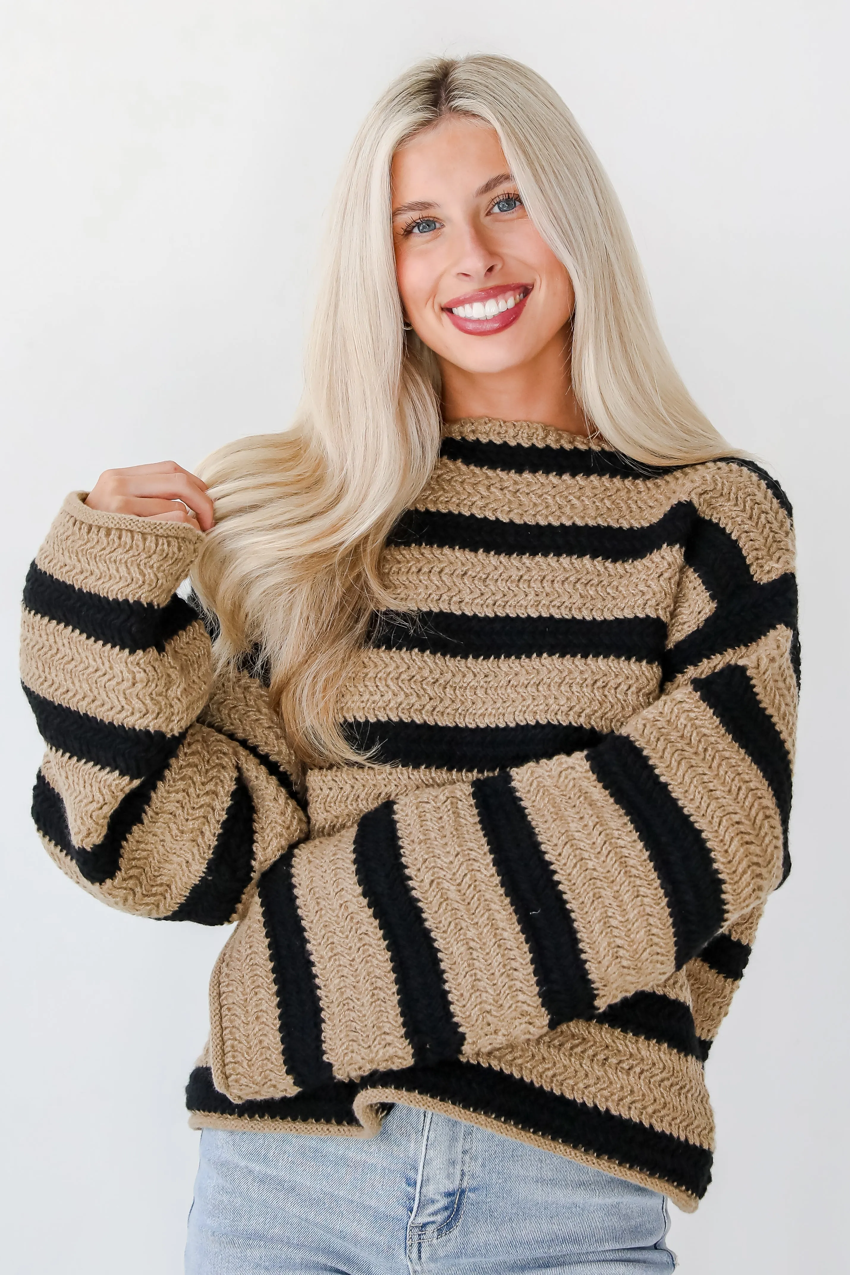 FINAL SALE - Cozy Warmth Taupe Striped Sweater