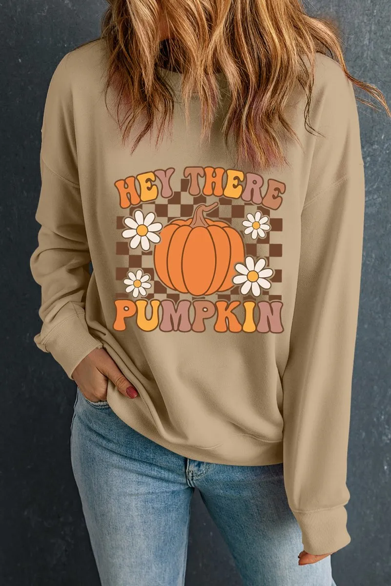 Floral Checkered "Hey There Pumpkin" Graphic Sweatshirt