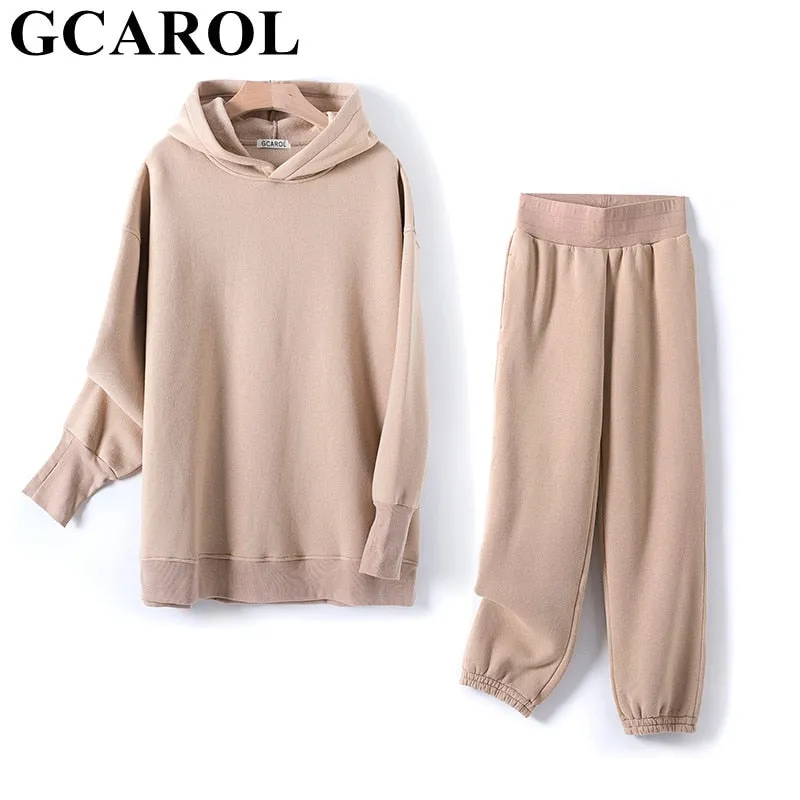 GCAROL Fall Winter Women Long Hooded Suits 80% Cotton Fleece