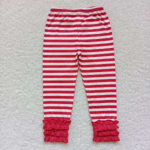 girl red striped ruffle leggings P0176