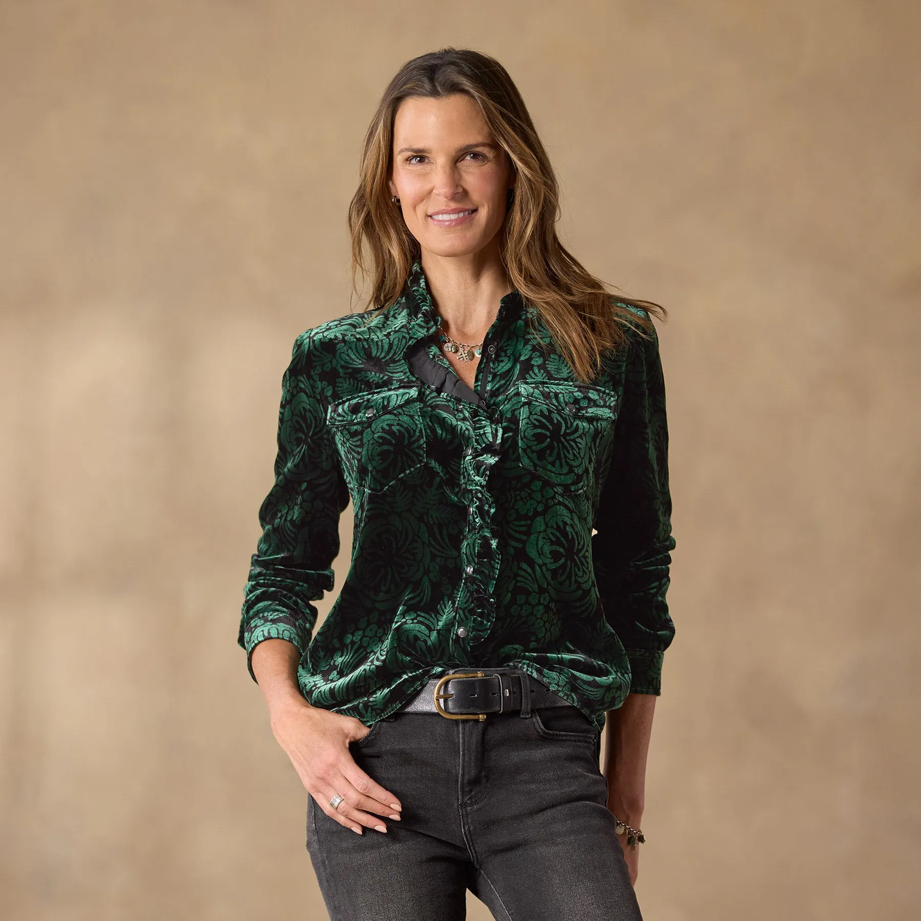 Gretel Vines Velvet Shirt, Petite